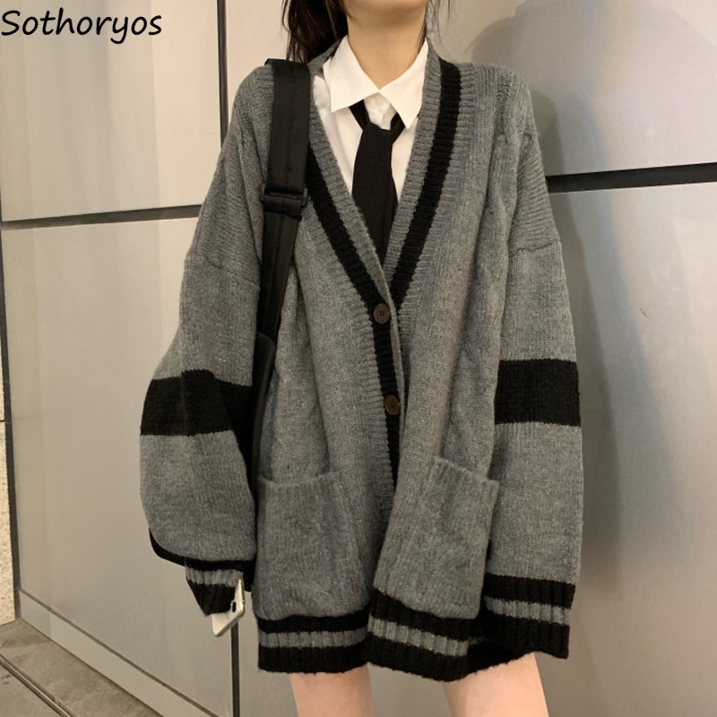 긴 라글란 슬리브 스웨터 올 매치 v 넥 한국 패션 니트 가디건 여성용, 패치 워크 루즈핏, 봄 가을 상품